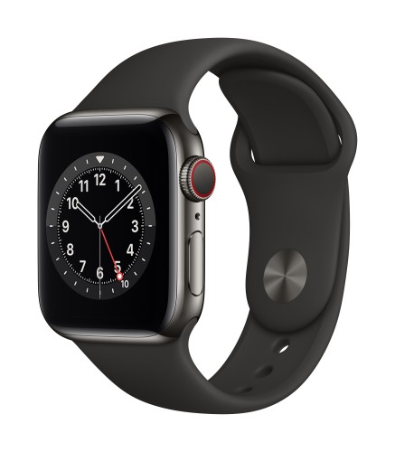 Apple Watch Series 6 GPS + Cellular, 40mm Graphite Stainless Steel Case with Black Sport Band - Regular | Unicorn Store