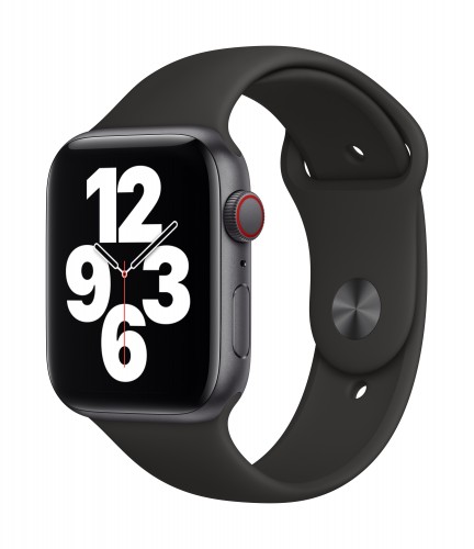 Apple Watch SE GPS + Cellular, 44mm Space Gray Aluminium Case with Black Sport Band - Regular | Unicorn Store