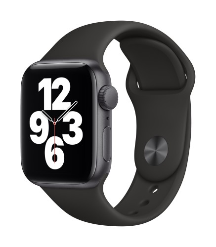 Apple Watch SE GPS, 44mm Space Gray Aluminium Case with Black Sport Band - Regular