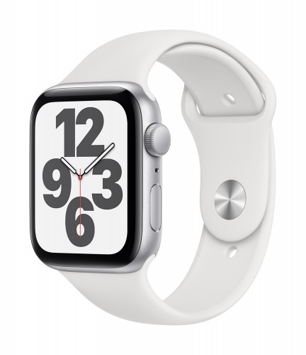 Apple Watch SE GPS, 44mm Silver Aluminium Case with White Sport Band - Regular