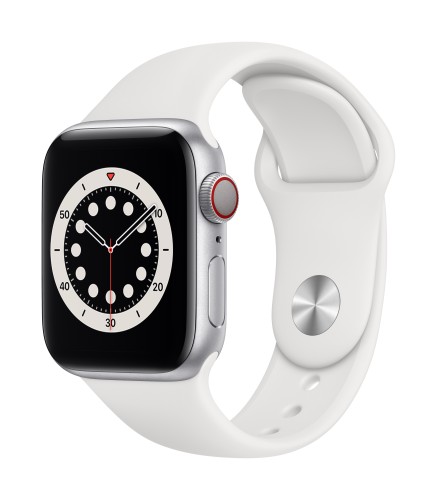 Apple Watch Series 6 GPS + Cellular, 40mm Silver Aluminium Case with White Sport Band - Regular | Unicorn Store