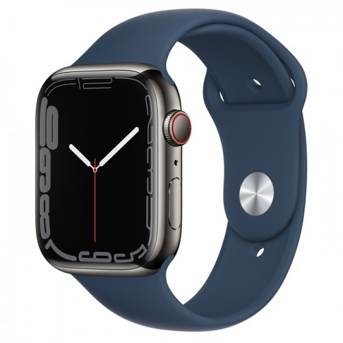 Apple Watch Series 7 GPS + Cellular, 41mm Graphite Stainless Steel Case with Abyss Blue Sport Band - Regular