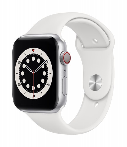 Apple Watch Series 6 GPS + Cellular, 44mm Silver Aluminium Case with White Sport Band - Regular | Unicorn Store