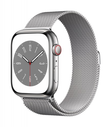 Apple Watch Series 8 GPS + Cellular 41mm Silver Stainless Steel Case with Silver Milanese Loop | Unicorn Store
