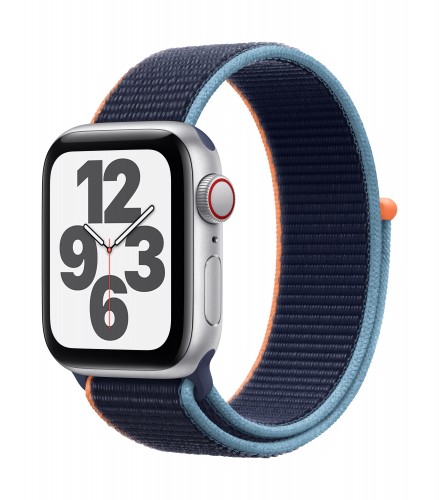 Apple Watch SE GPS + Cellular, 44mm Silver Aluminium Case with Deep Navy Sport Loop | Unicorn Store