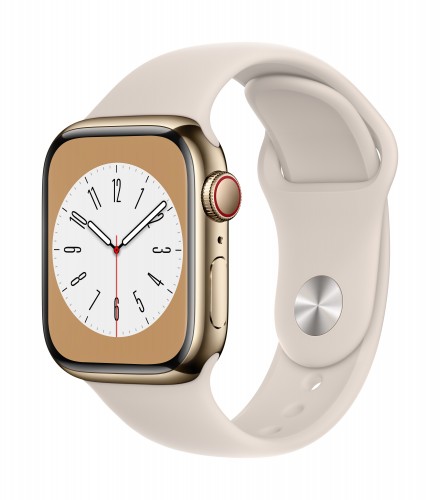 Apple Watch Series 8 GPS + Cellular 41mm Gold Stainless Steel Case with Starlight Sport Band - Regular | Unicorn Store