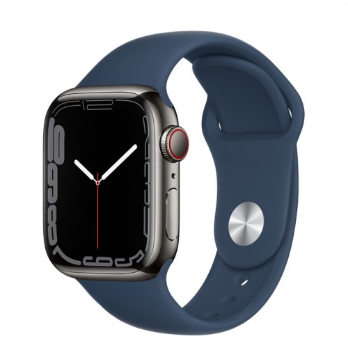 Apple Watch Series 7 GPS + Cellular, 41mm Graphite Stainless Steel Case with Abyss Blue Sport Band - Regular