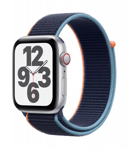 Apple Watch SE GPS + Cellular, 44mm Silver Aluminium Case with Deep Navy Sport Loop | Unicorn Store