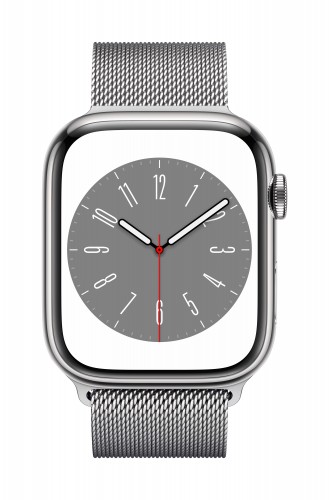 Apple Watch Series 8 GPS + Cellular Silver Stainless Steel Case with Silver Milanese Loop | Unicorn Store