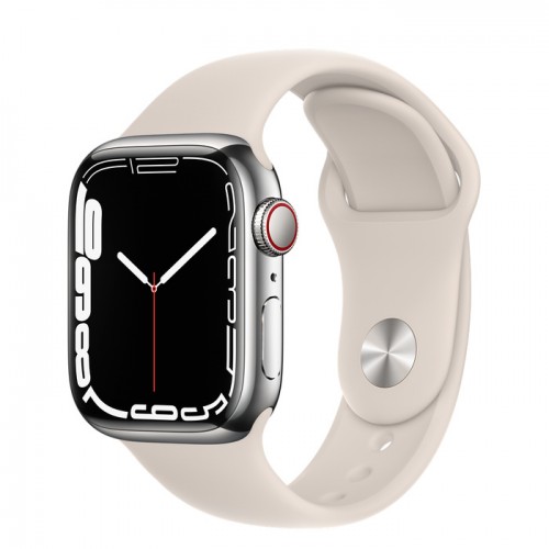 Apple Watch Series 7 GPS + Cellular, 41mm Silver Stainless Steel Case with Starlight Sport Band - Regular