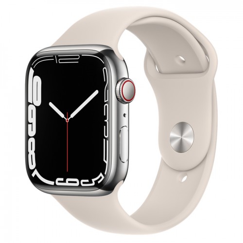 Apple Watch Series 7 GPS + Cellular, 41mm Silver Stainless Steel Case with Starlight Sport Band - Regular