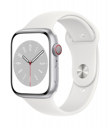 Apple Watch Series 8 GPS + Cellular 45mm Silver Aluminium Case with White Sport Band - Regular