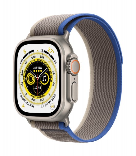 Apple Watch Ultra GPS + Cellular, 49mm Titanium Case with Blue/Gray Trail Loop - S/M | Unicorn Store