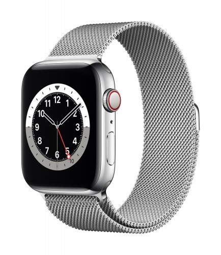 Apple Watch Series 6 GPS + Cellular, 44mm Silver Stainless Steel Case with Silver Milanese Loop | Unicorn Store