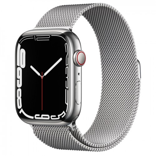 Apple Watch Series 7 GPS + Cellular, 41mm Silver Stainless Steel Case with Silver Milanese Loop