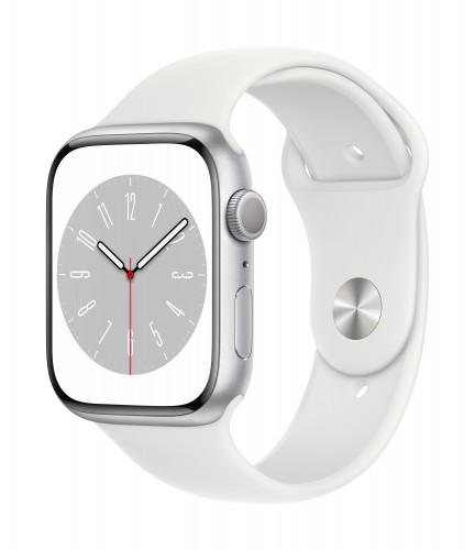Apple Watch Series 8 GPS 45mm Silver Aluminium Case with White Sport Band - Regular | Unicorn Store